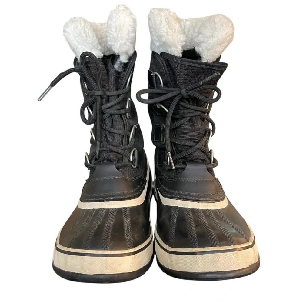 Sorel Black/White Winter Carnival Waterproof Faux Shearling Lace Up Boots (7) - Picture 8 of 15